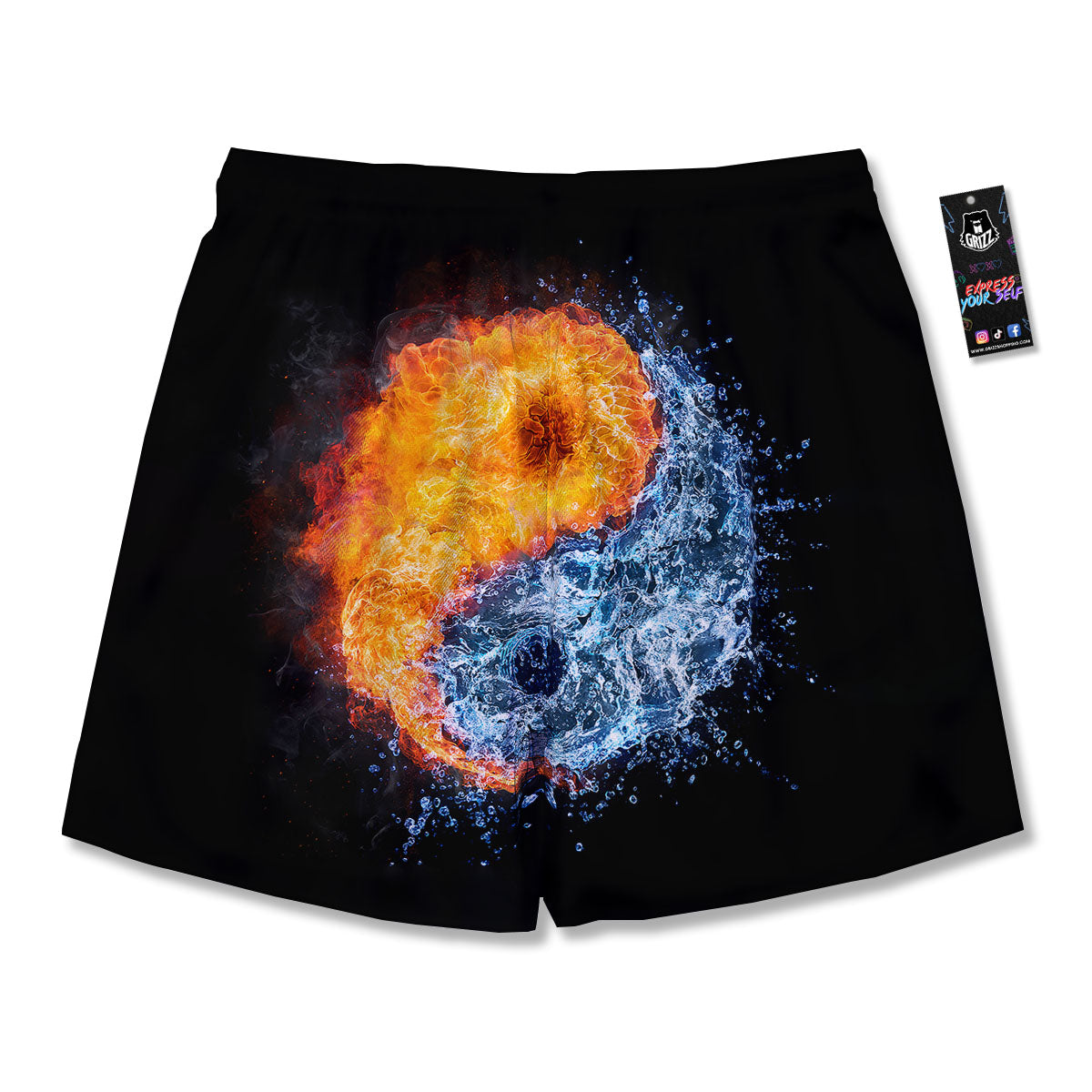 Yin Yang Water And Fire Print Men's Running Shorts-grizzshop