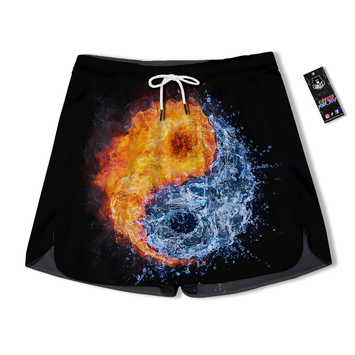 Yin Yang Water And Fire Print Men's Running Shorts-grizzshop
