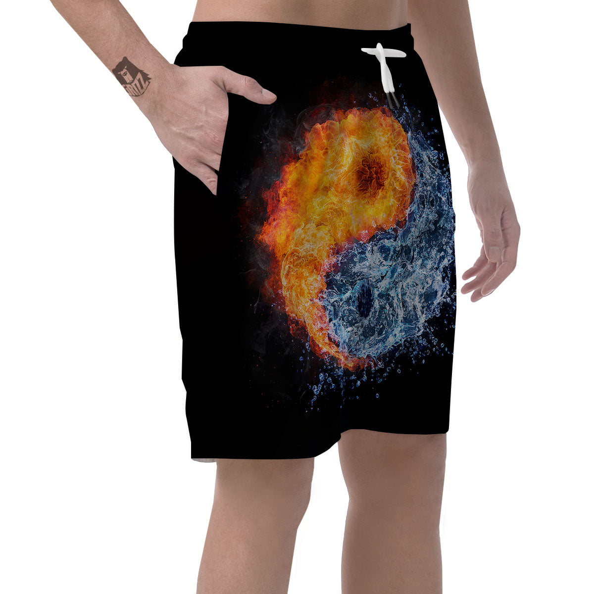 Yin Yang Water And Fire Print Men's Shorts-grizzshop