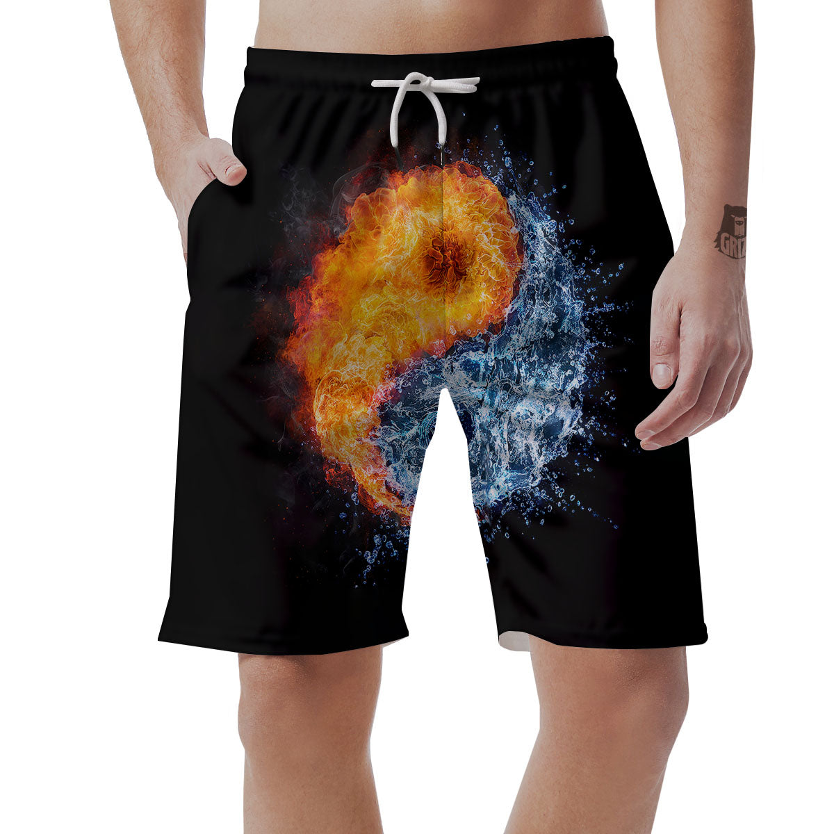 Yin Yang Water And Fire Print Men's Shorts-grizzshop