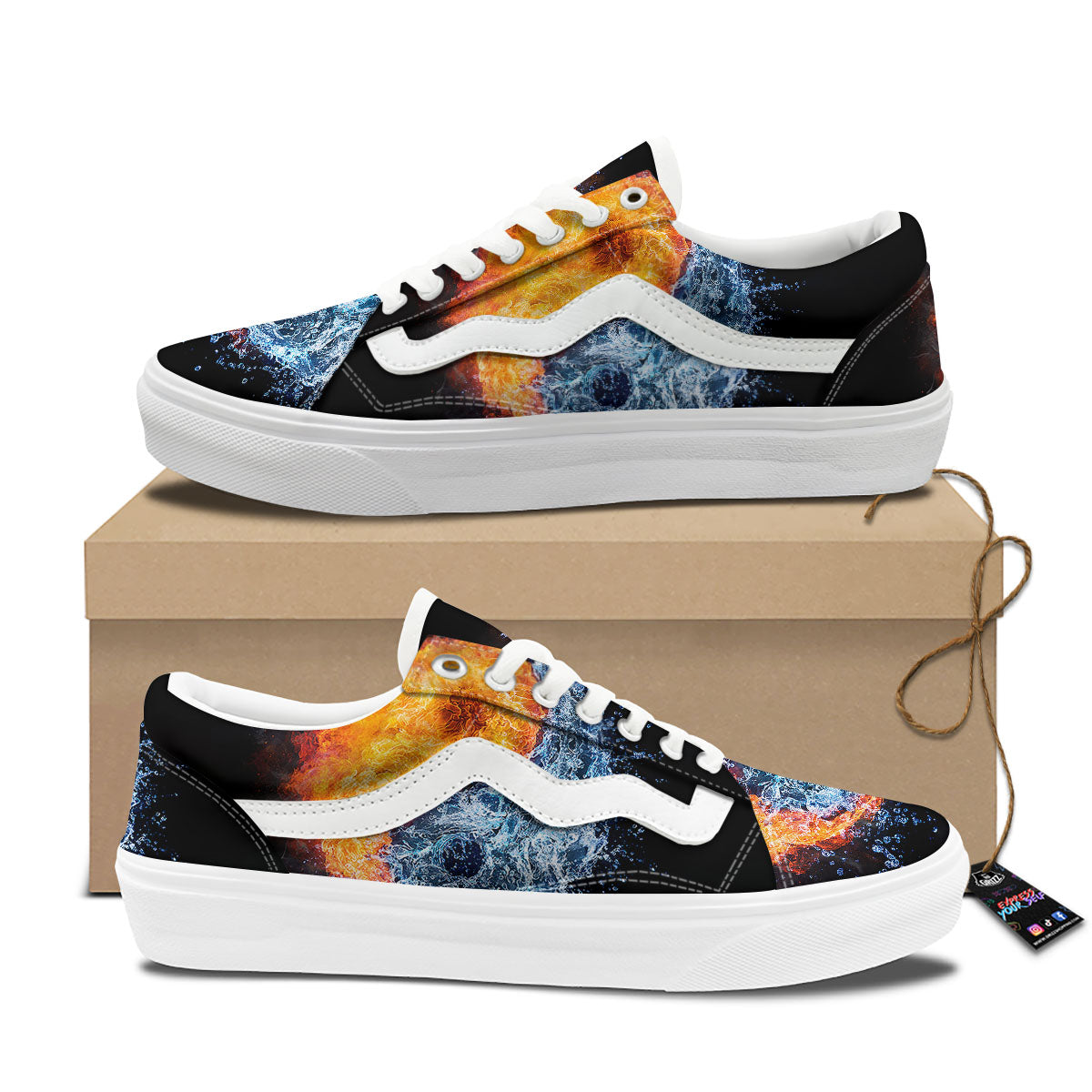 Yin Yang Water And Fire Print Skate Shoes-grizzshop