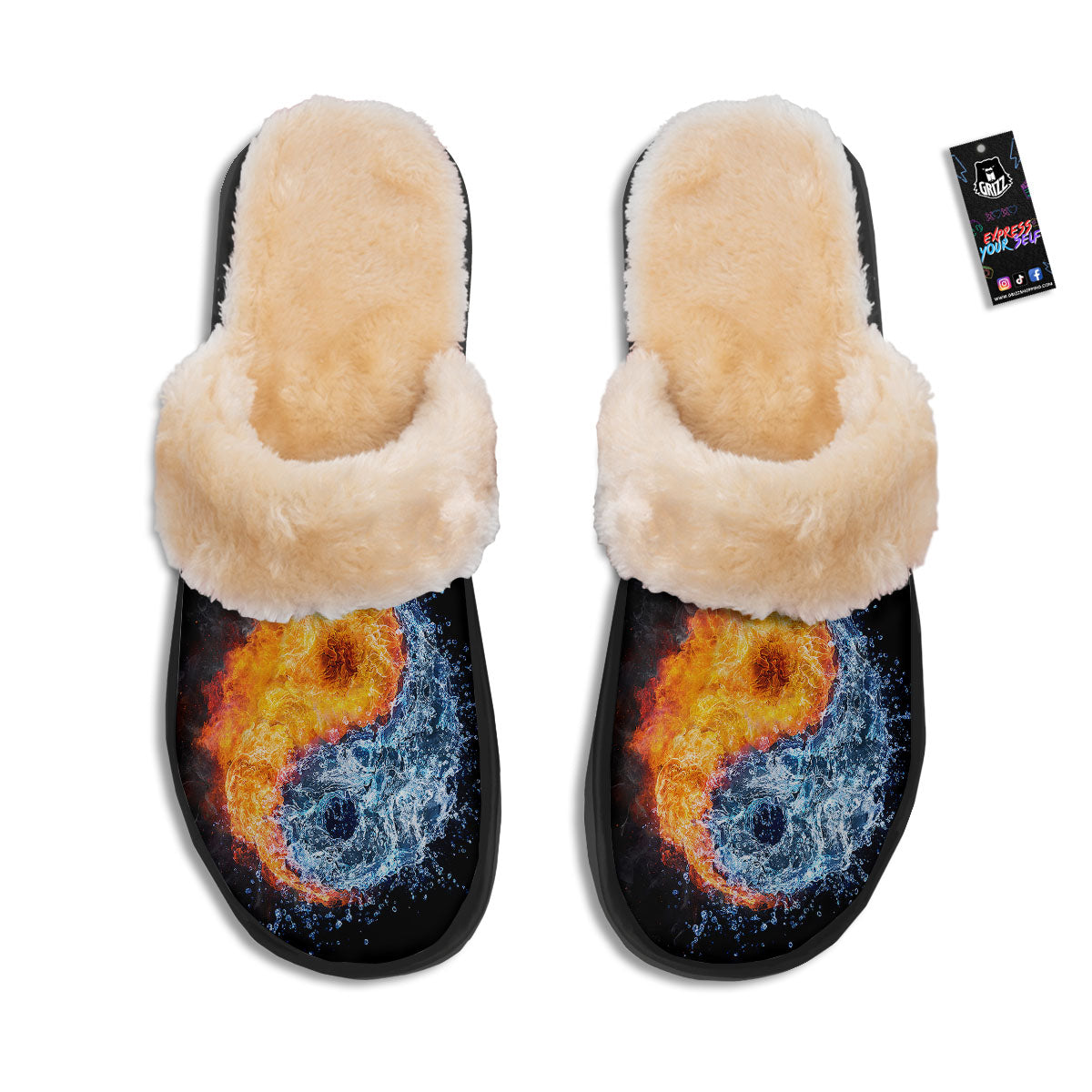 Yin Yang Water And Fire Print Slippers-grizzshop
