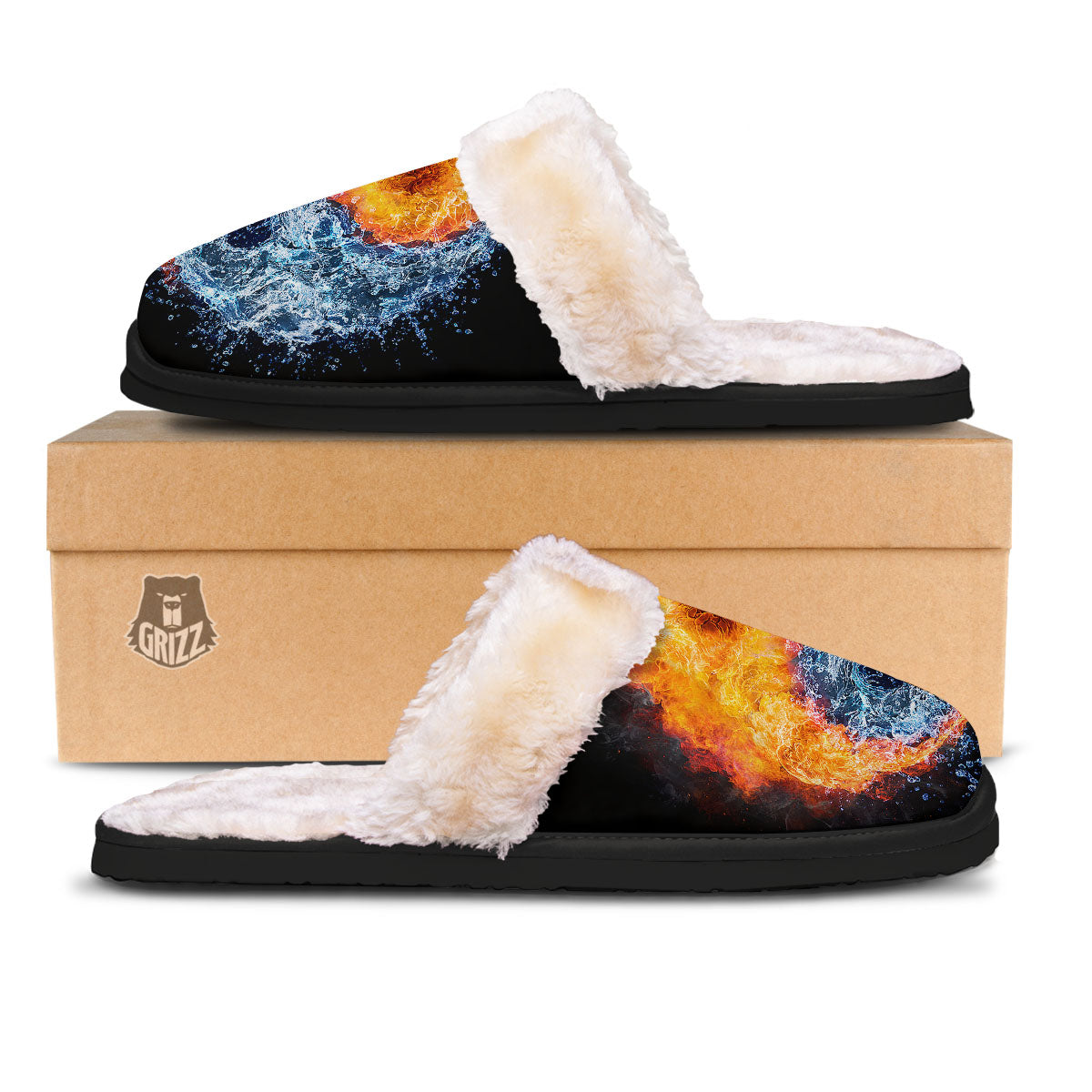 Yin Yang Water And Fire Print Slippers-grizzshop