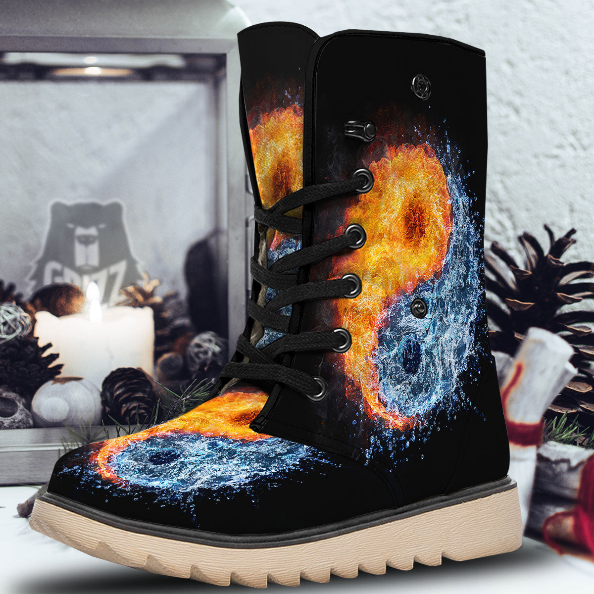 Yin Yang Water And Fire Print Snow Boots-grizzshop