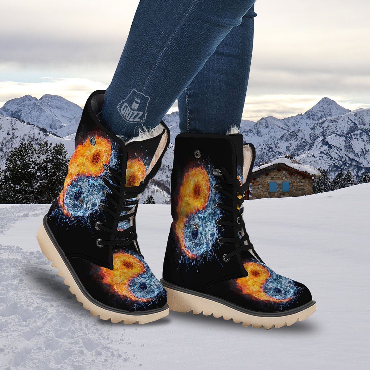 Yin Yang Water And Fire Print Snow Boots-grizzshop