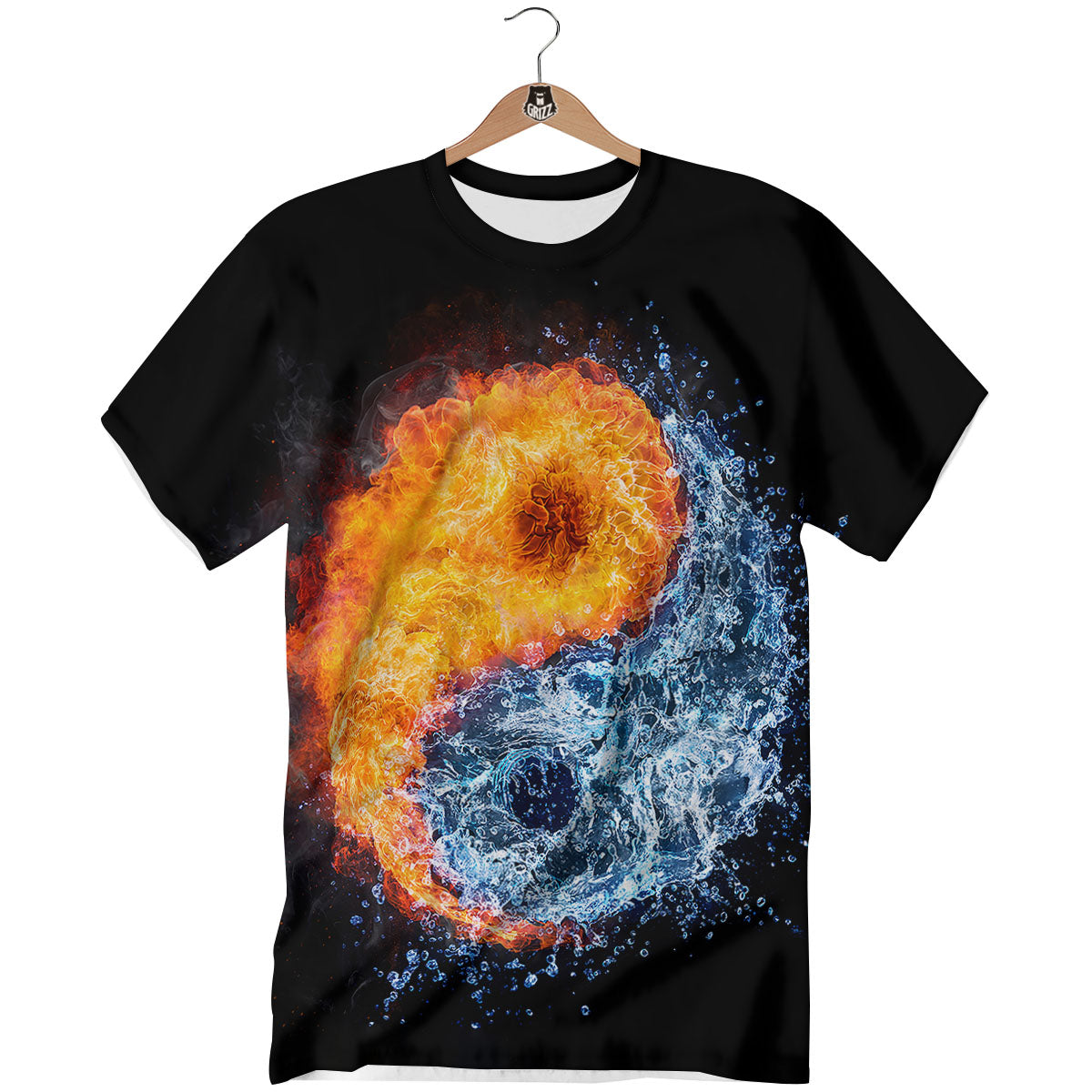 Yin Yang Water And Fire Print T-Shirt-grizzshop