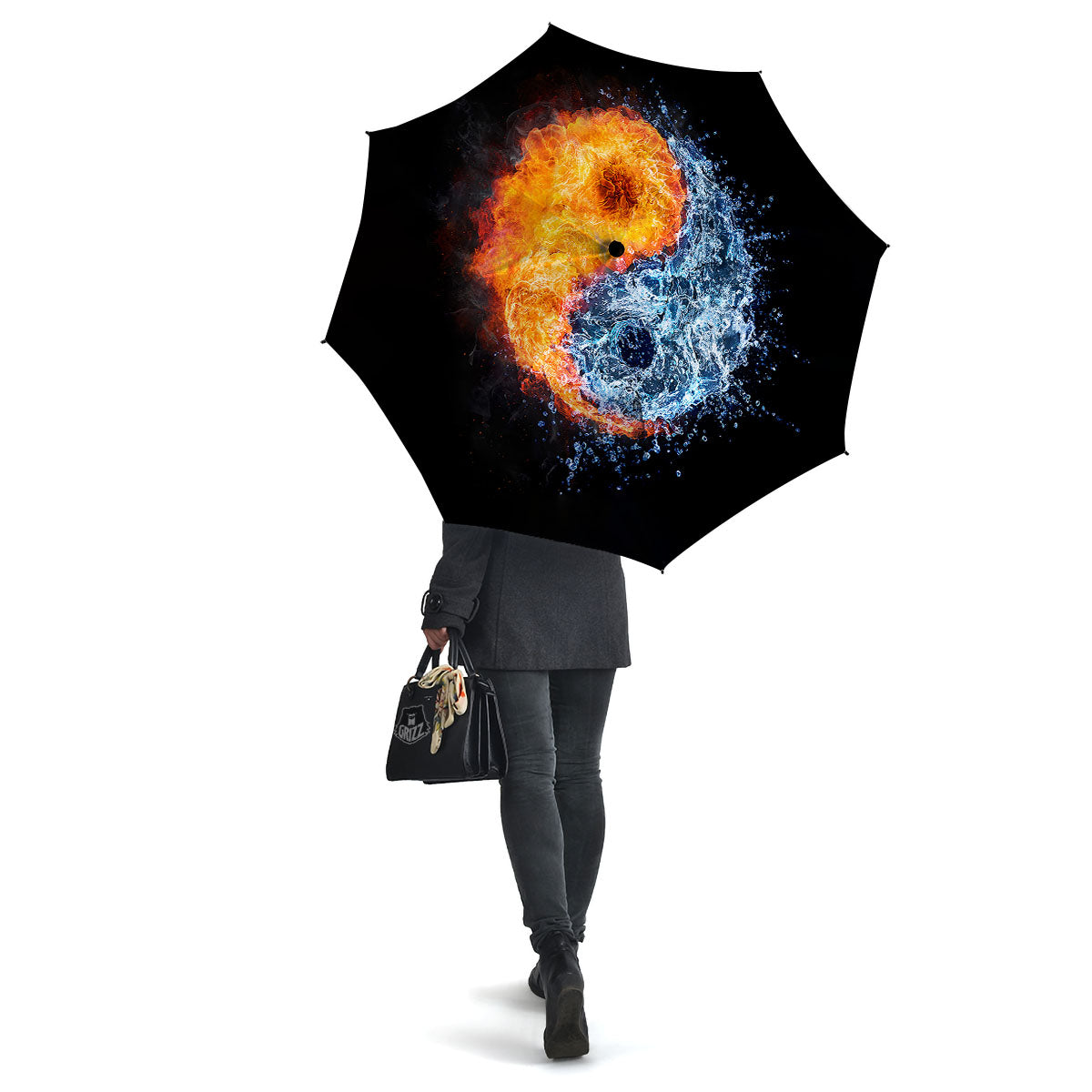 Yin Yang Water And Fire Print Umbrella-grizzshop