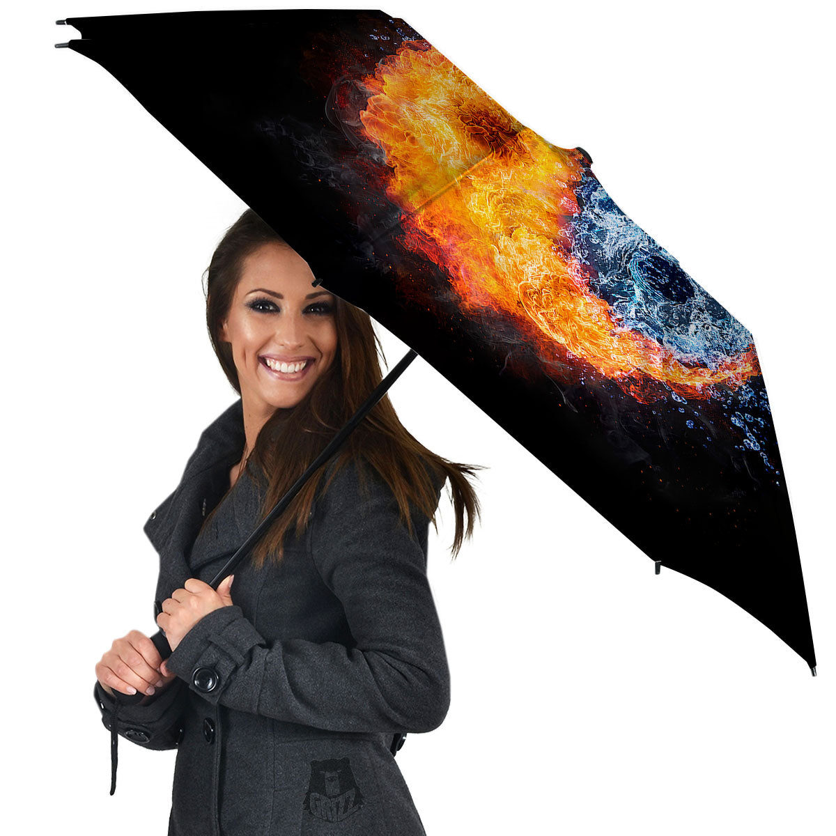 Yin Yang Water And Fire Print Umbrella-grizzshop