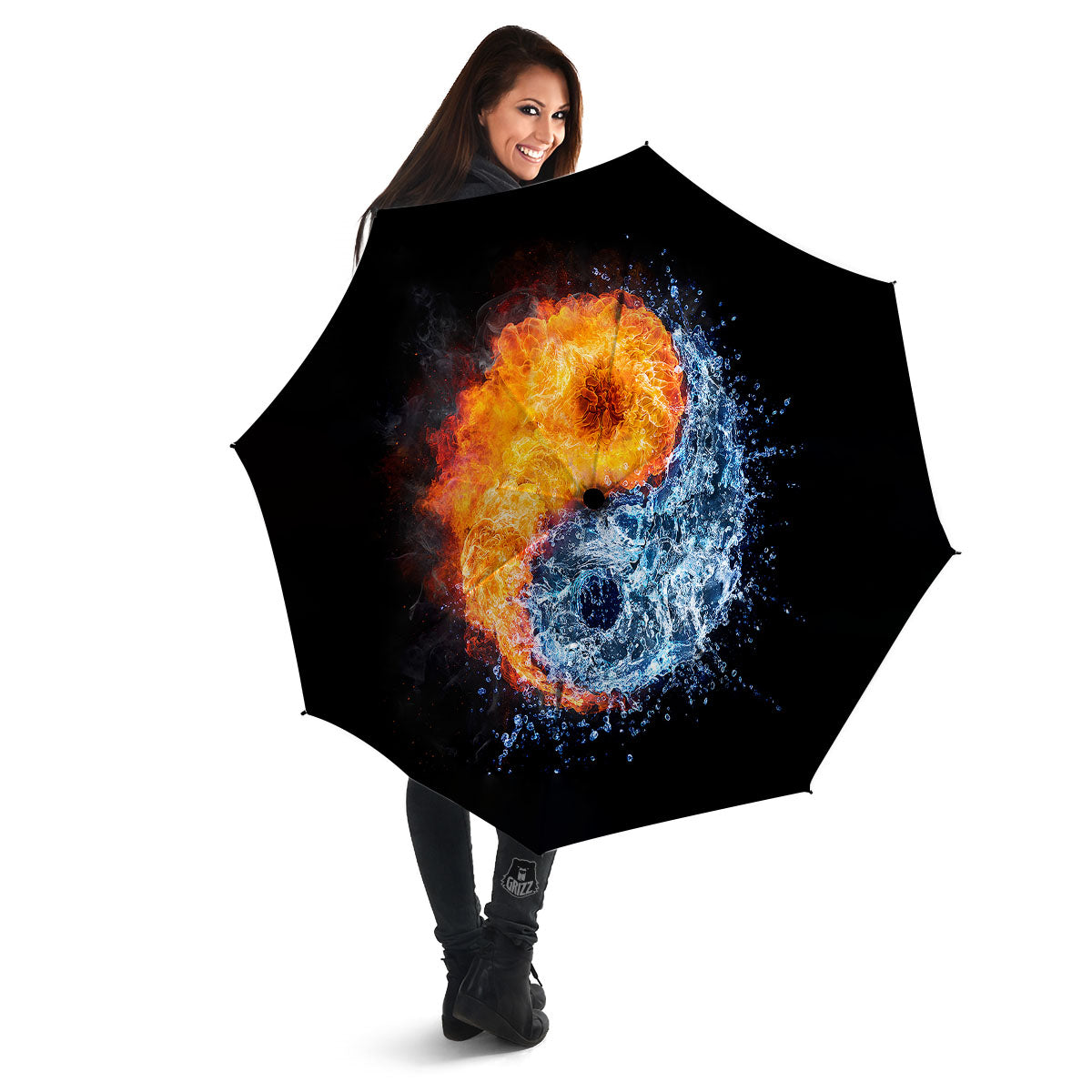 Yin Yang Water And Fire Print Umbrella-grizzshop