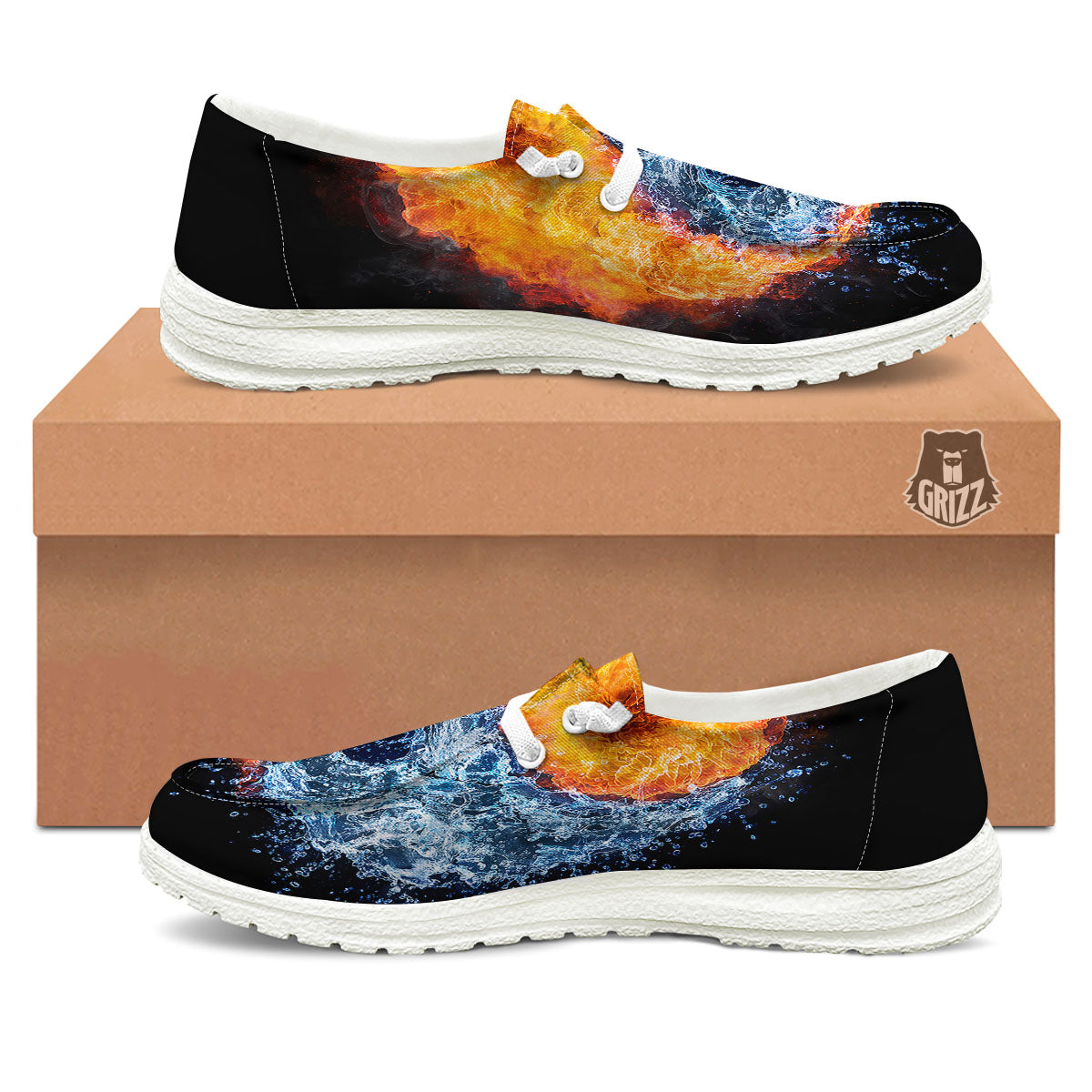 Yin Yang Water And Fire Print White Loafers-grizzshop