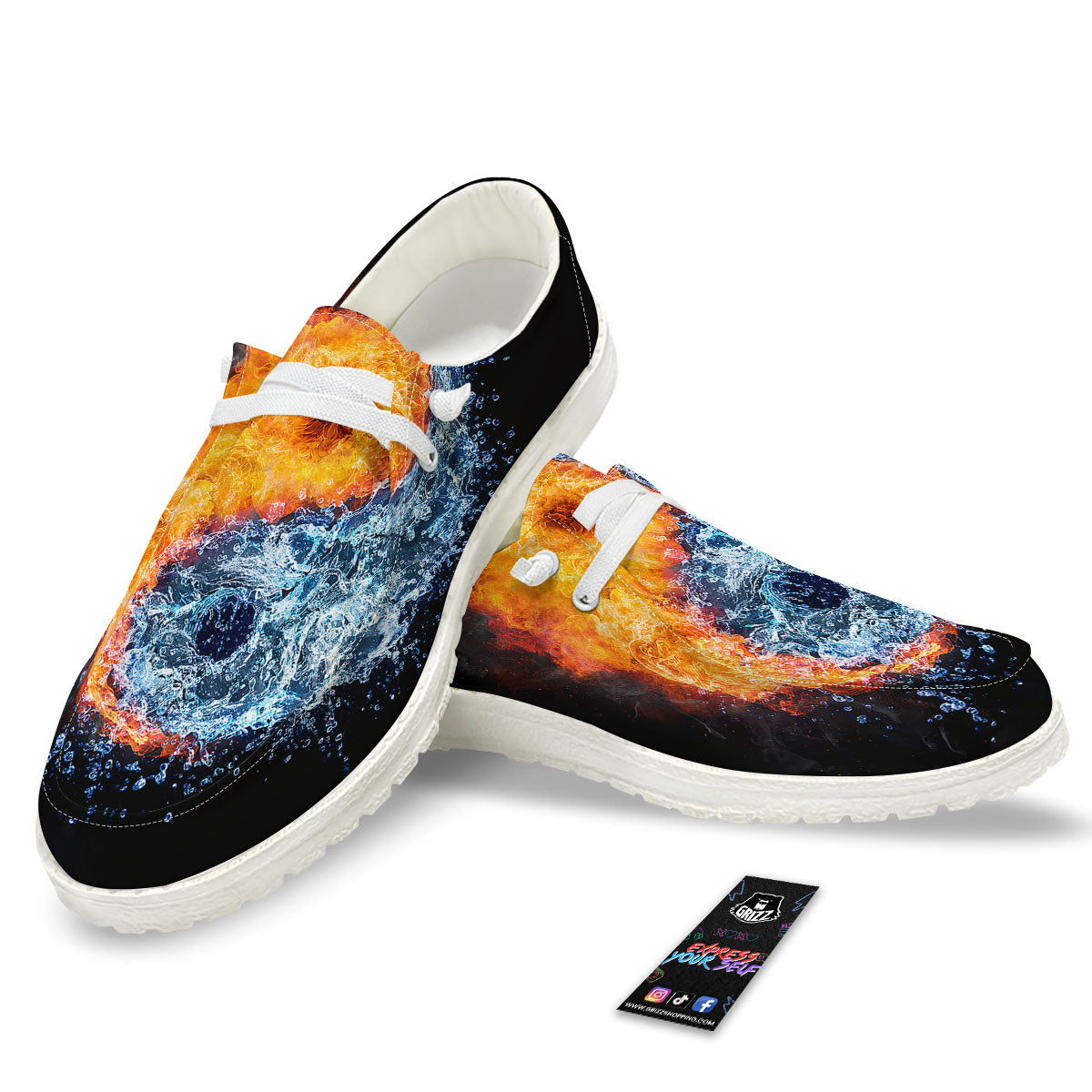Yin Yang Water And Fire Print White Loafers-grizzshop