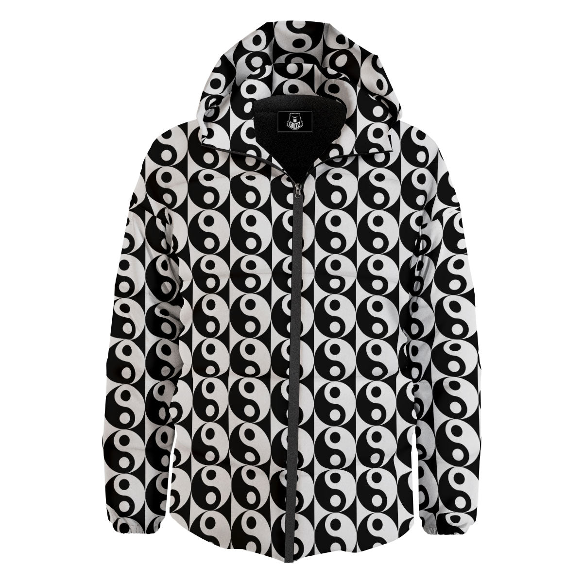 Yin Yang White And Black Print Pattern Down Jacket-grizzshop