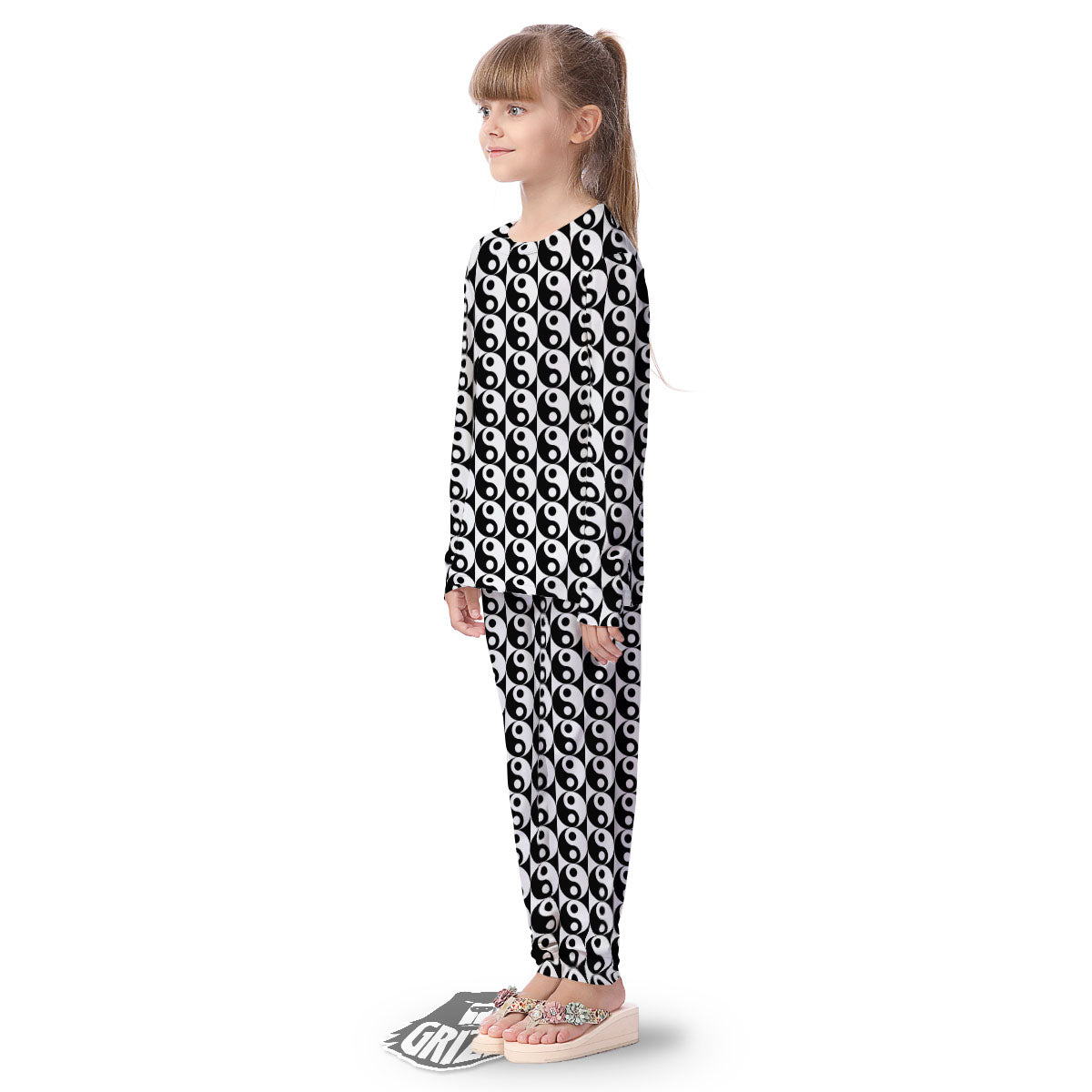 Yin Yang White And Black Print Pattern Kid's Pajamas-grizzshop