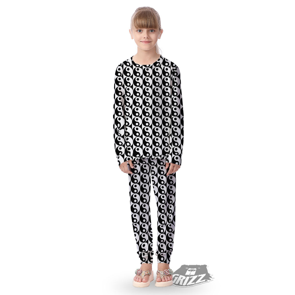 Yin Yang White And Black Print Pattern Kid's Pajamas-grizzshop