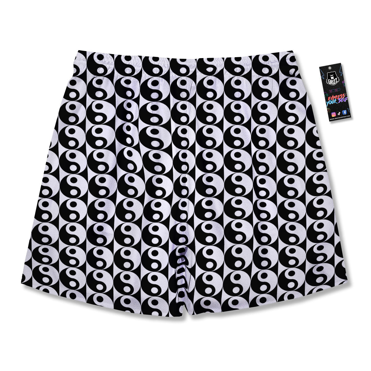 Yin Yang White And Black Print Pattern Men's Running Shorts-grizzshop