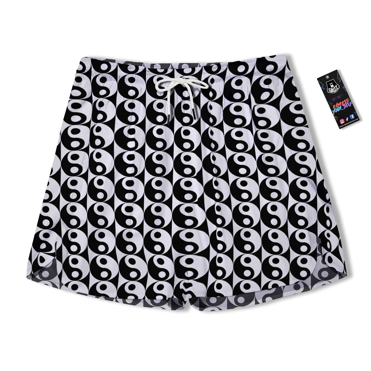 Yin Yang White And Black Print Pattern Men's Running Shorts-grizzshop