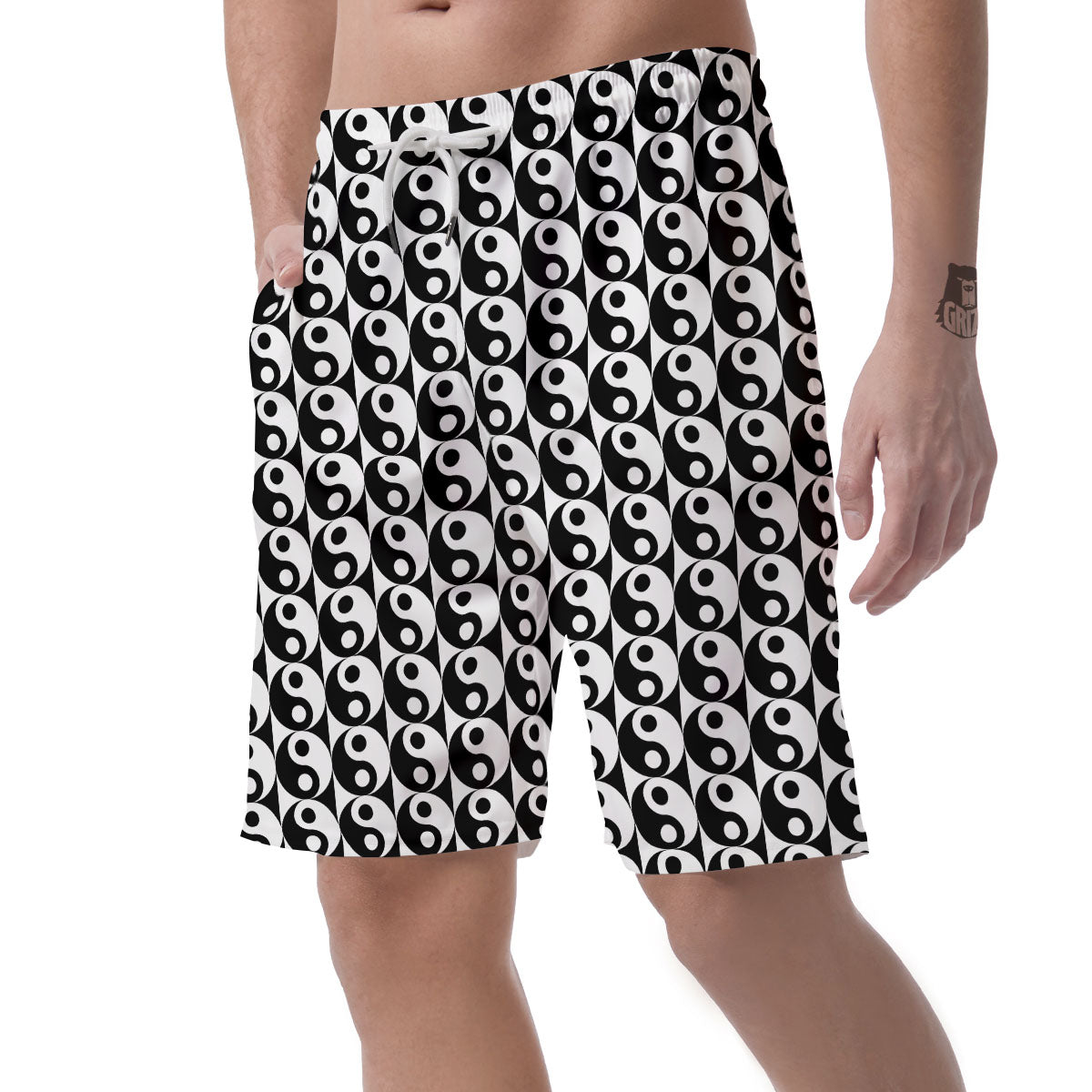 Yin Yang White And Black Print Pattern Men's Shorts-grizzshop