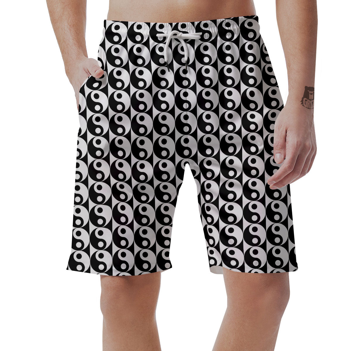 Yin Yang White And Black Print Pattern Men's Shorts-grizzshop