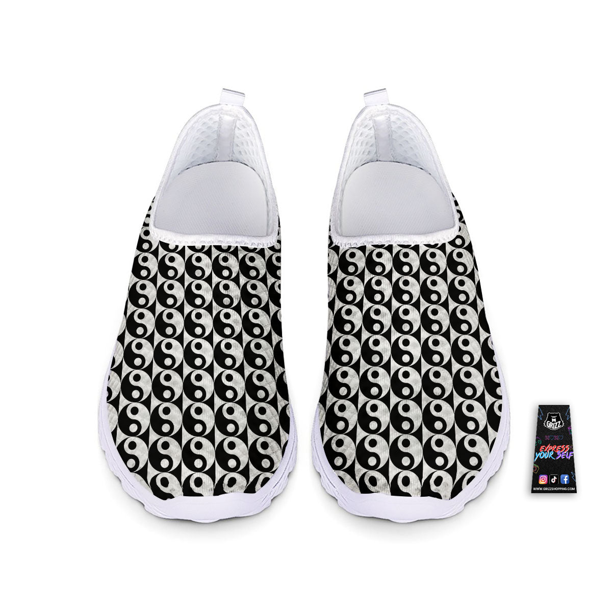 Yin Yang White And Black Print Pattern Nurse Shoes-grizzshop