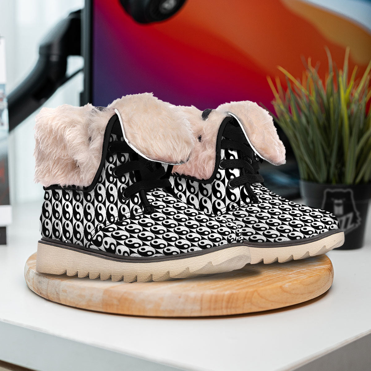 Yin Yang White And Black Print Pattern Snow Boots-grizzshop