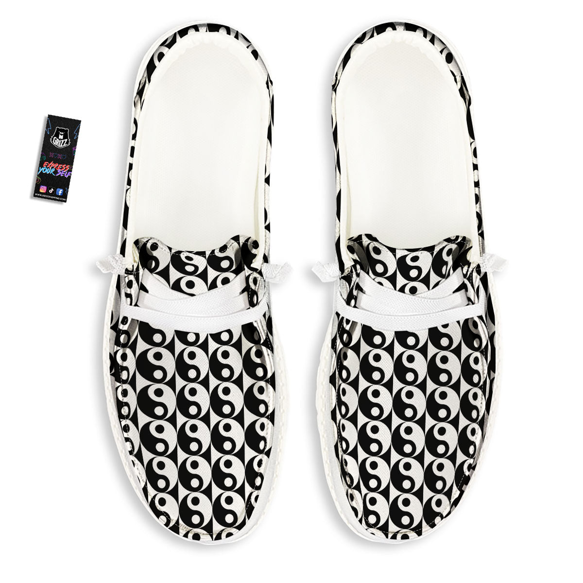 Yin Yang White And Black Print Pattern White Loafers-grizzshop
