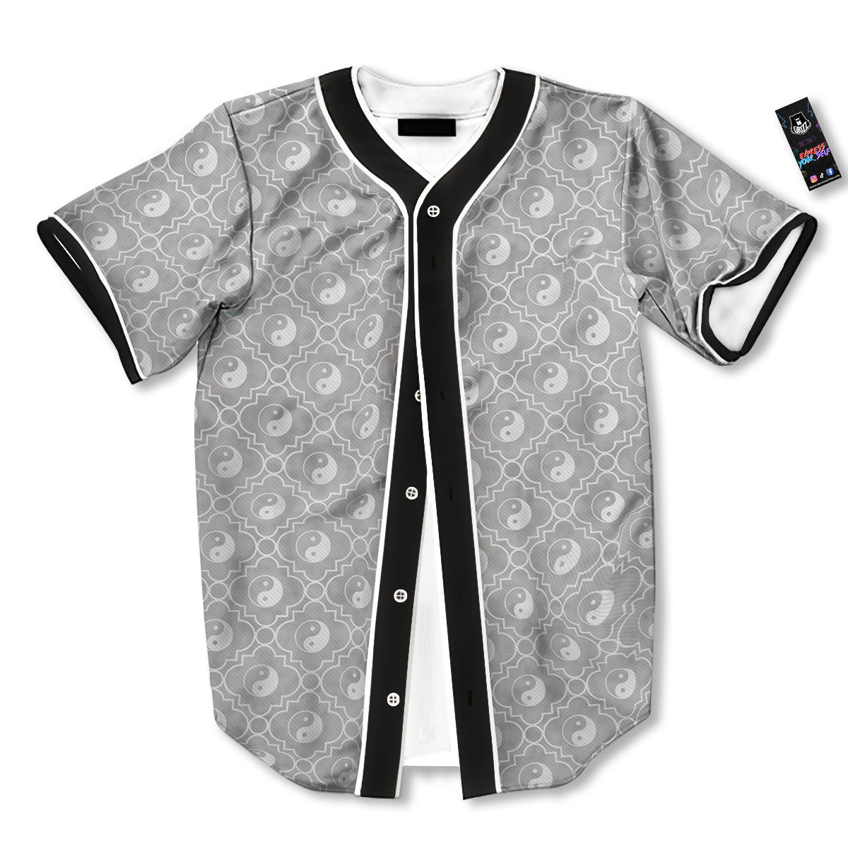 Yin Yang White And Grey Print Pattern Baseball Jersey-grizzshop