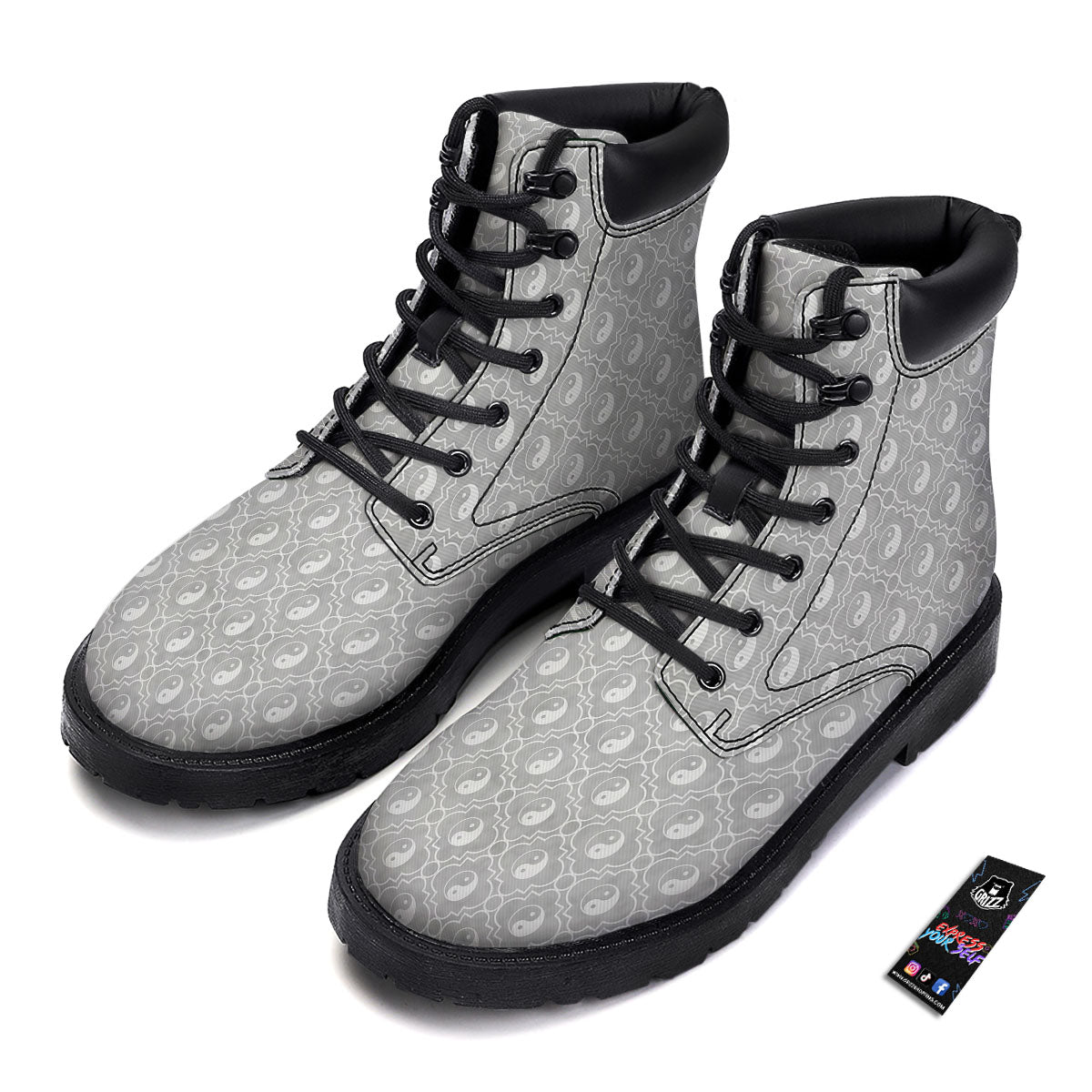 Yin Yang White And Grey Print Pattern Boots-grizzshop