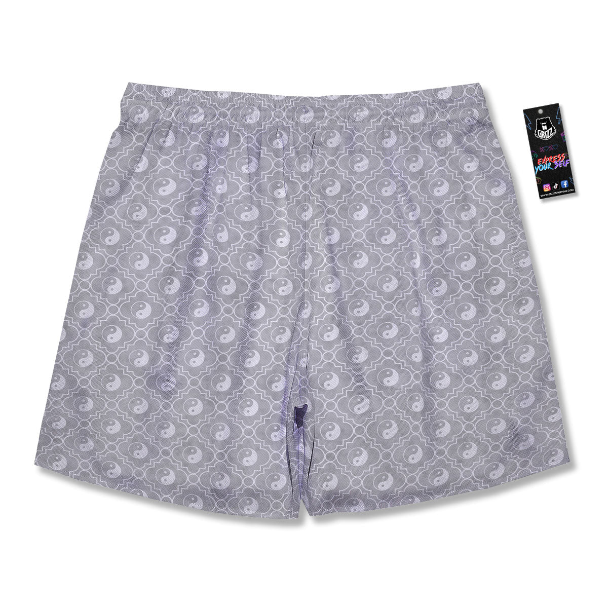 Yin Yang White And Grey Print Pattern Men's Running Shorts-grizzshop