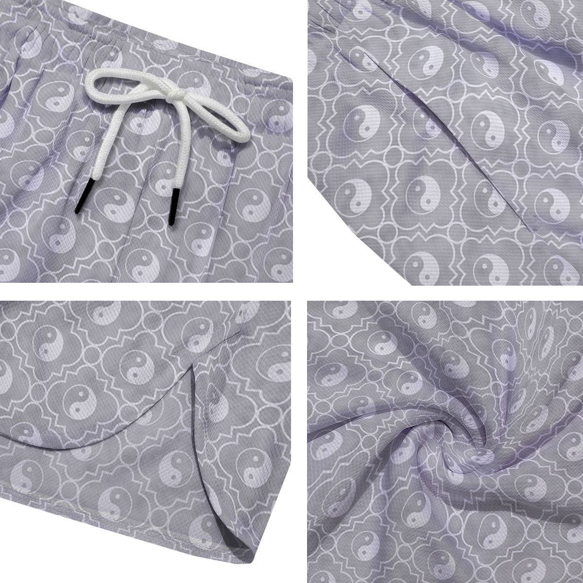 Yin Yang White And Grey Print Pattern Men's Running Shorts-grizzshop
