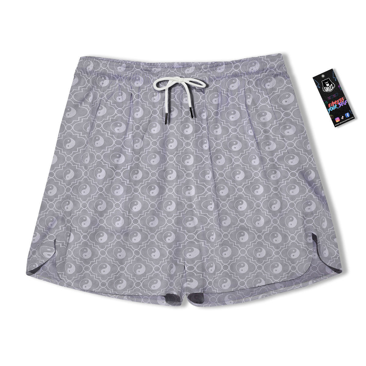 Yin Yang White And Grey Print Pattern Men's Running Shorts-grizzshop