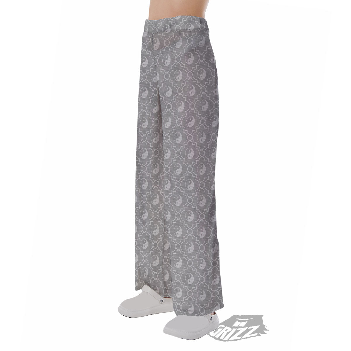 Yin Yang White And Grey Print Pattern Pajama Pants-grizzshop