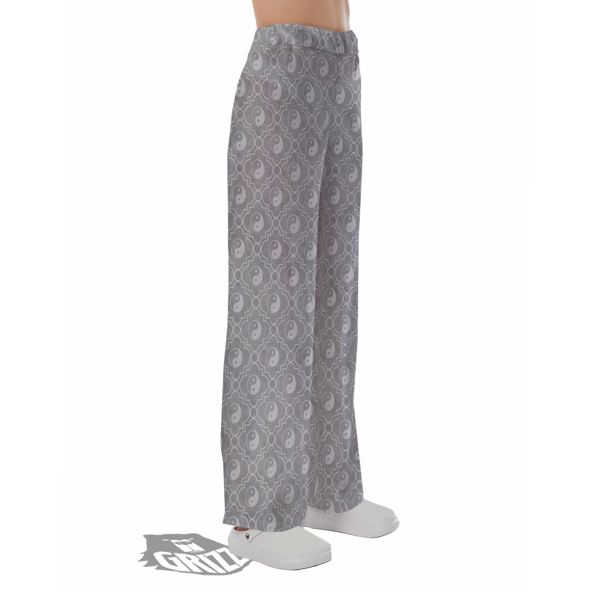 Yin Yang White And Grey Print Pattern Pajama Pants-grizzshop