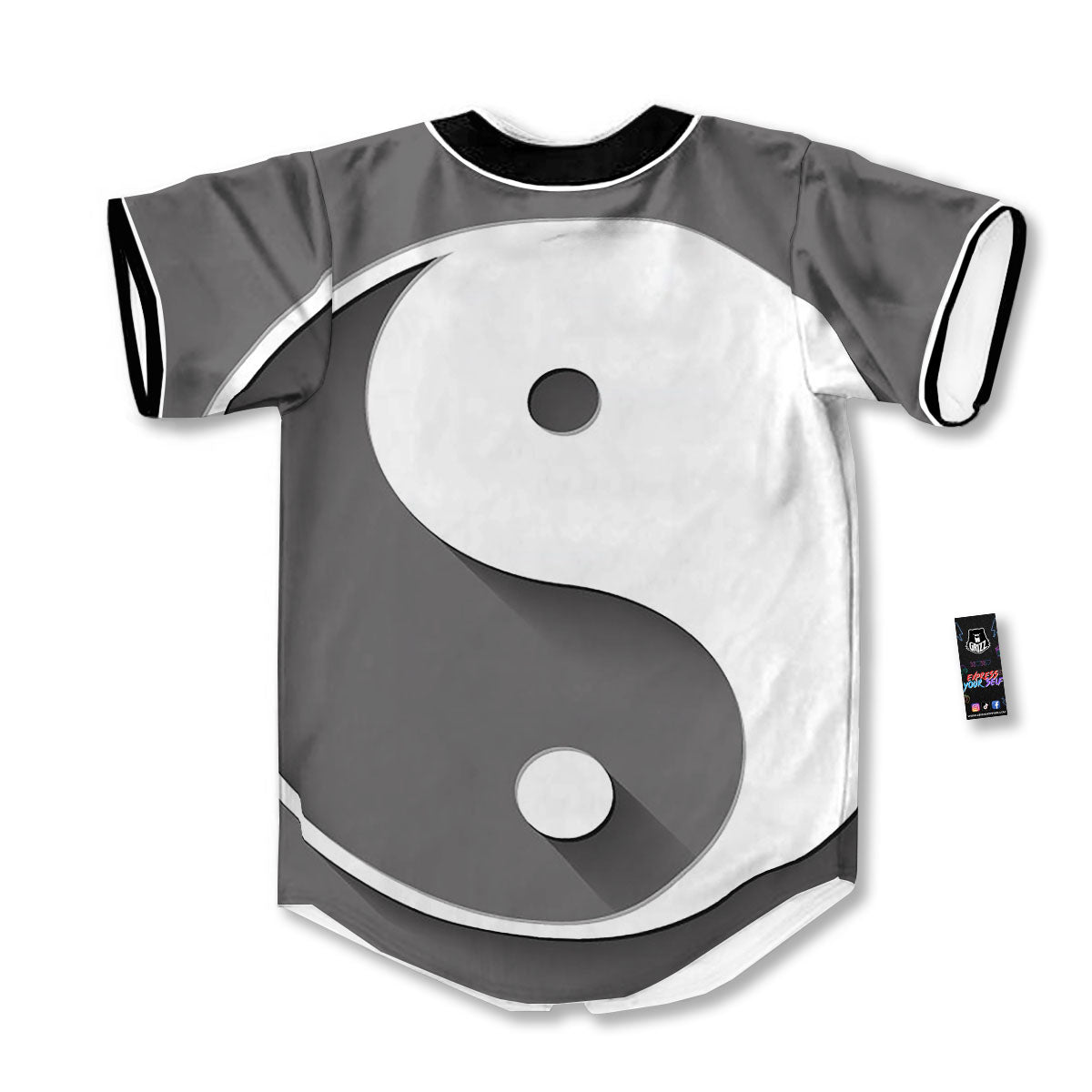 Yin Yang White And Sliver Print Baseball Jersey-grizzshop