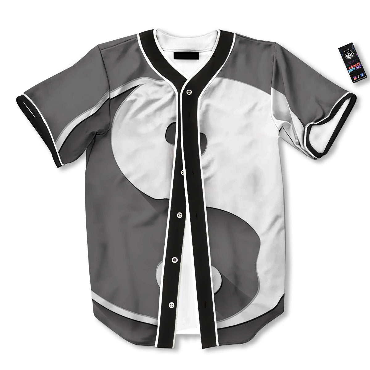Yin Yang White And Sliver Print Baseball Jersey-grizzshop