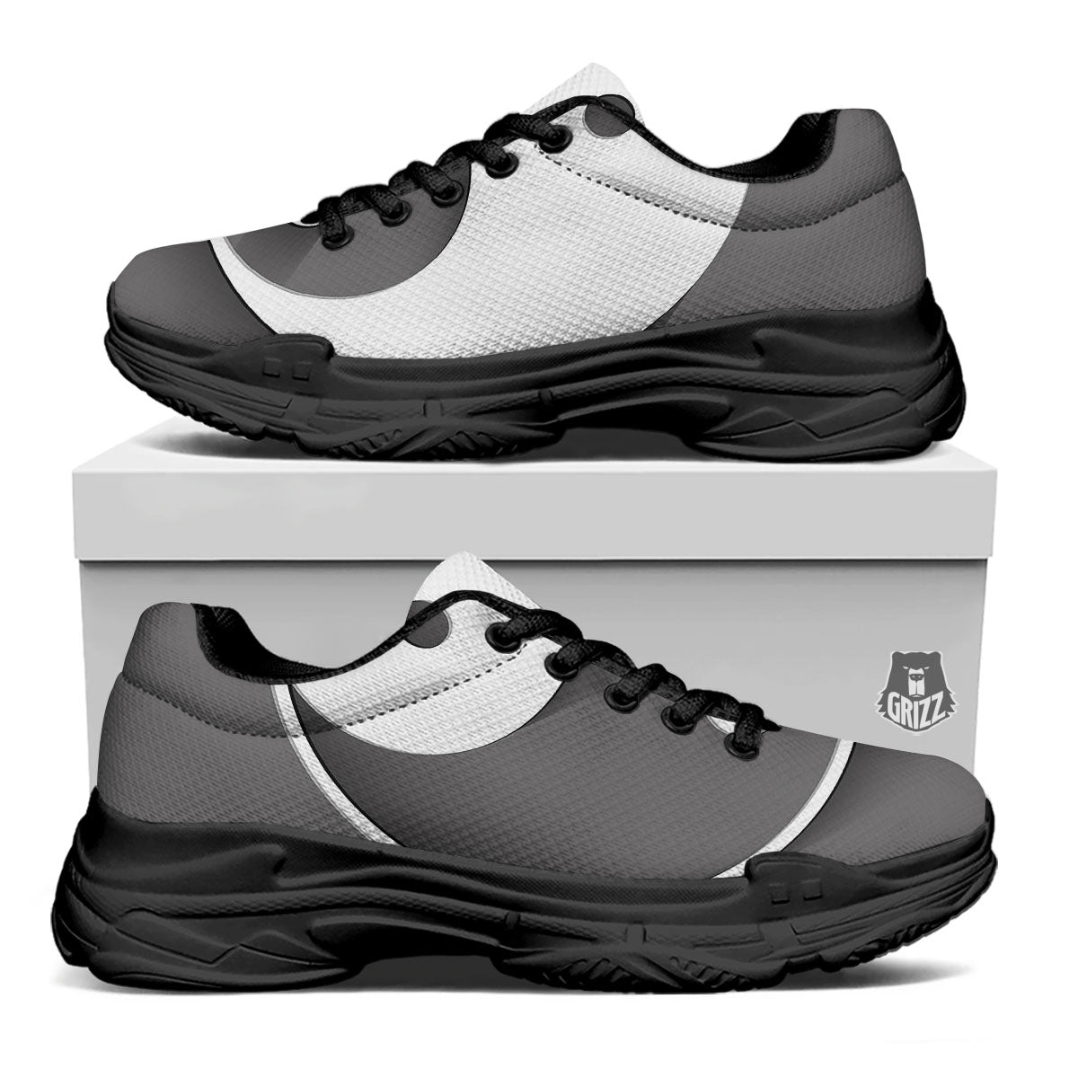 Yin Yang White And Sliver Print Black Chunky Shoes-grizzshop
