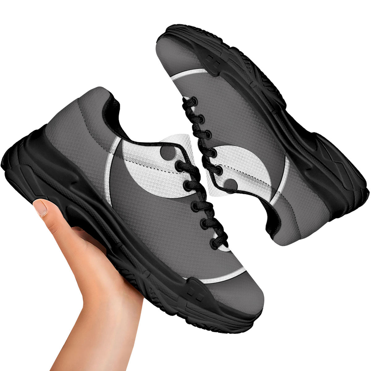 Yin Yang White And Sliver Print Black Chunky Shoes-grizzshop