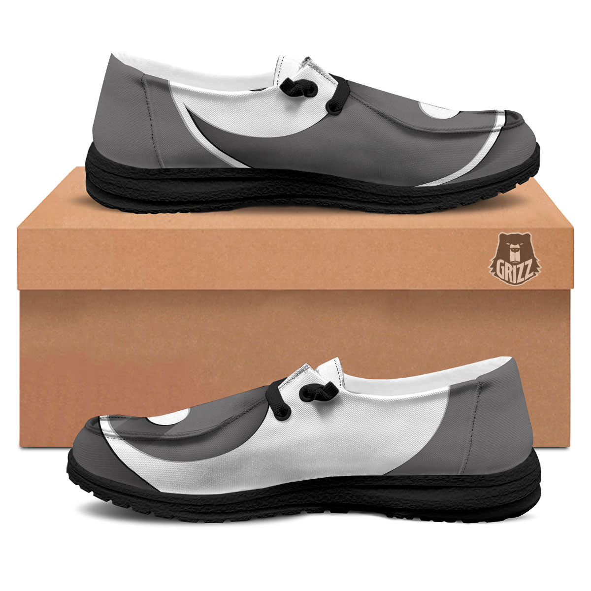 Yin Yang White And Sliver Print Black Loafers-grizzshop