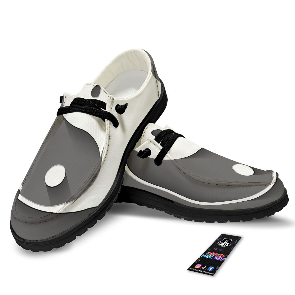 Yin Yang White And Sliver Print Black Loafers-grizzshop