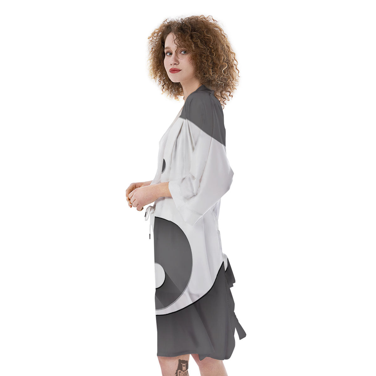 Yin Yang White And Sliver Print Kimono-grizzshop