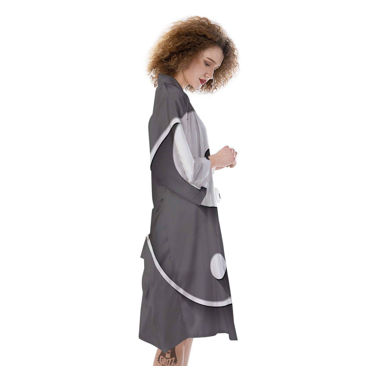 Yin Yang White And Sliver Print Kimono-grizzshop