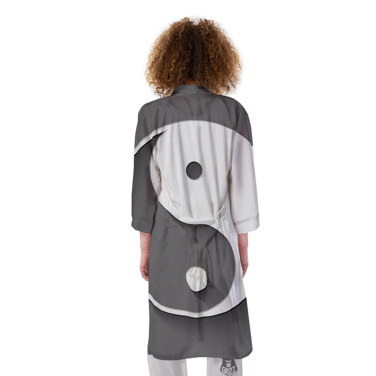 Yin Yang White And Sliver Print Kimono-grizzshop