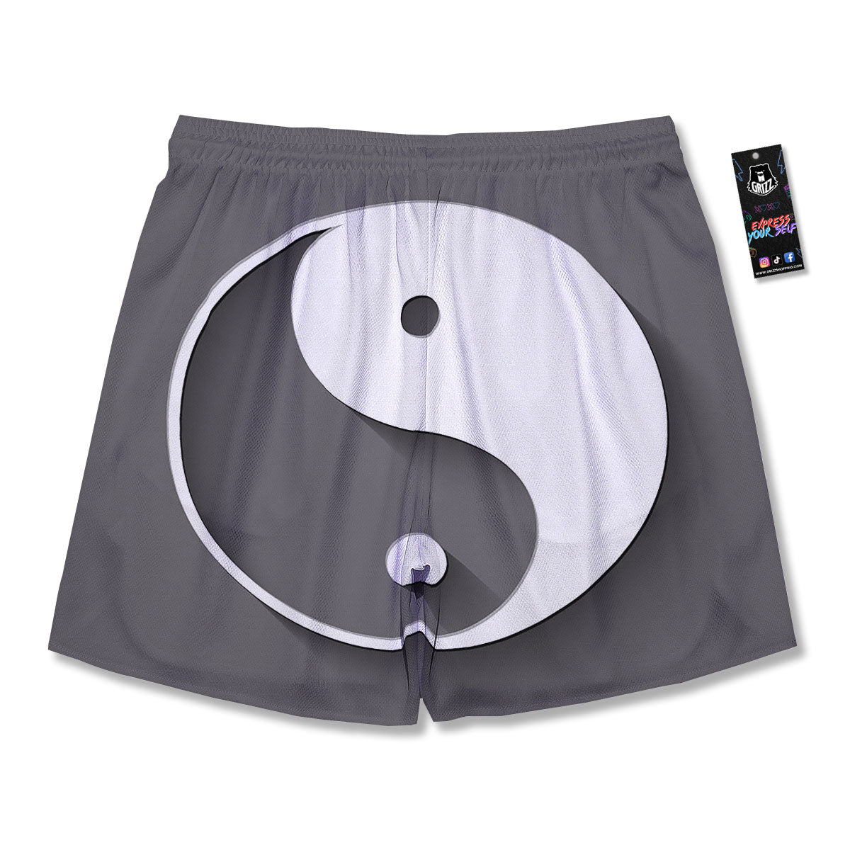 Yin Yang White And Sliver Print Men's Running Shorts-grizzshop