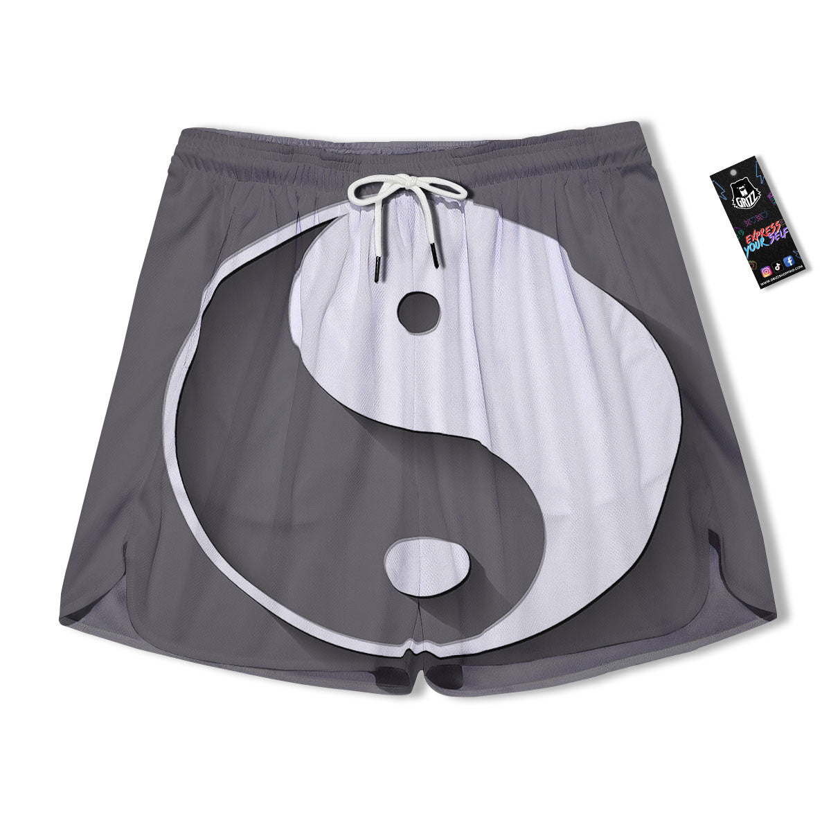 Yin Yang White And Sliver Print Men's Running Shorts-grizzshop