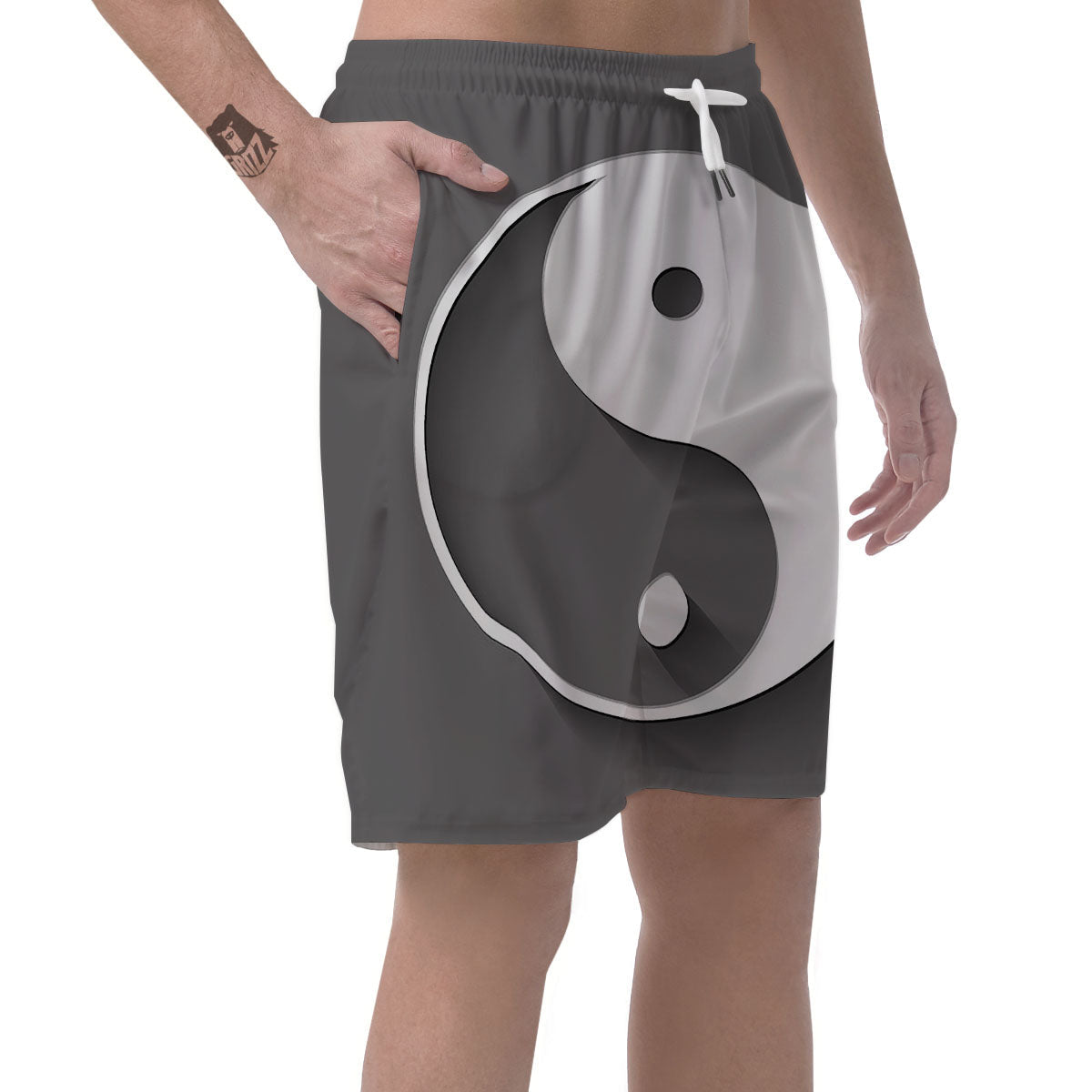Yin Yang White And Sliver Print Men's Shorts-grizzshop