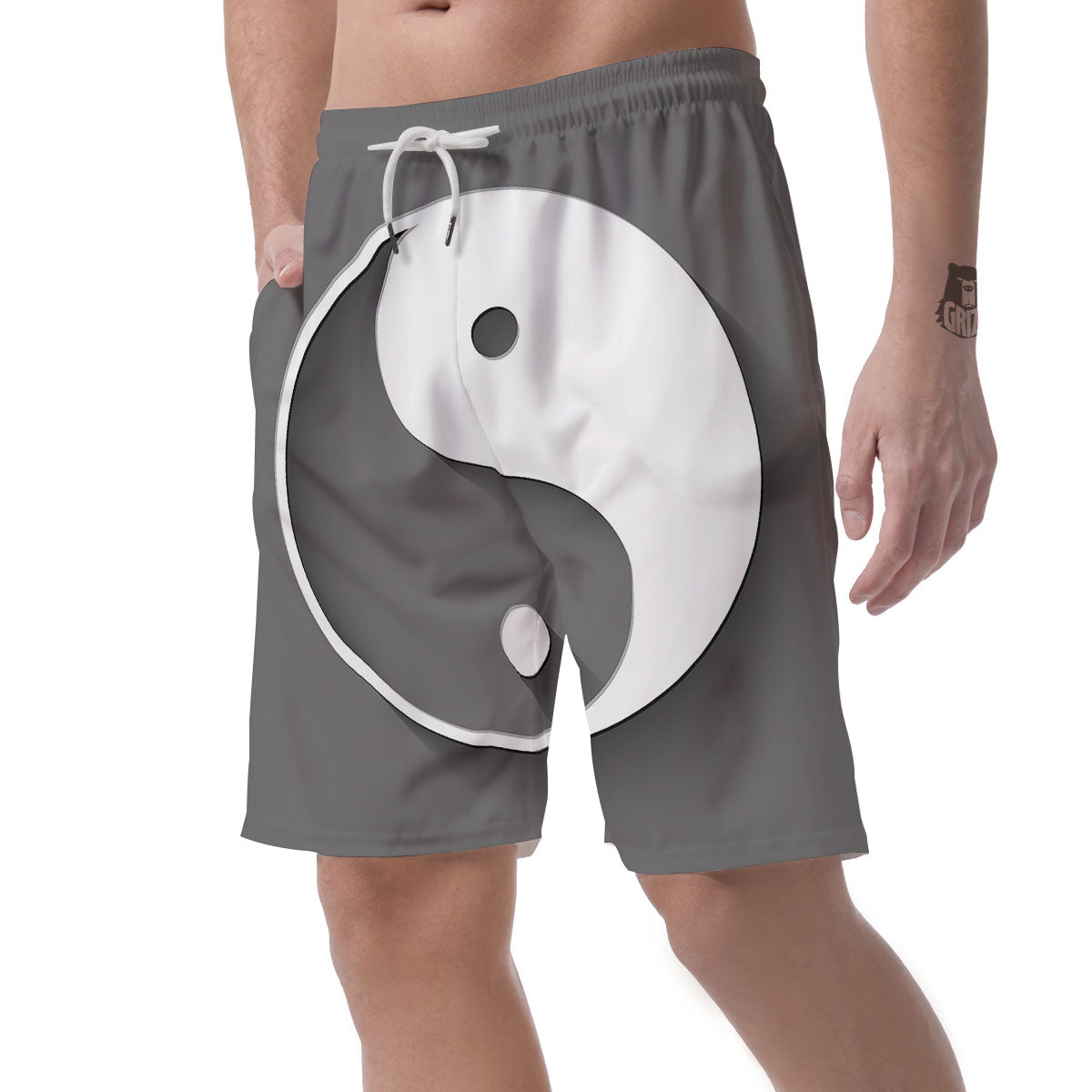 Yin Yang White And Sliver Print Men's Shorts-grizzshop