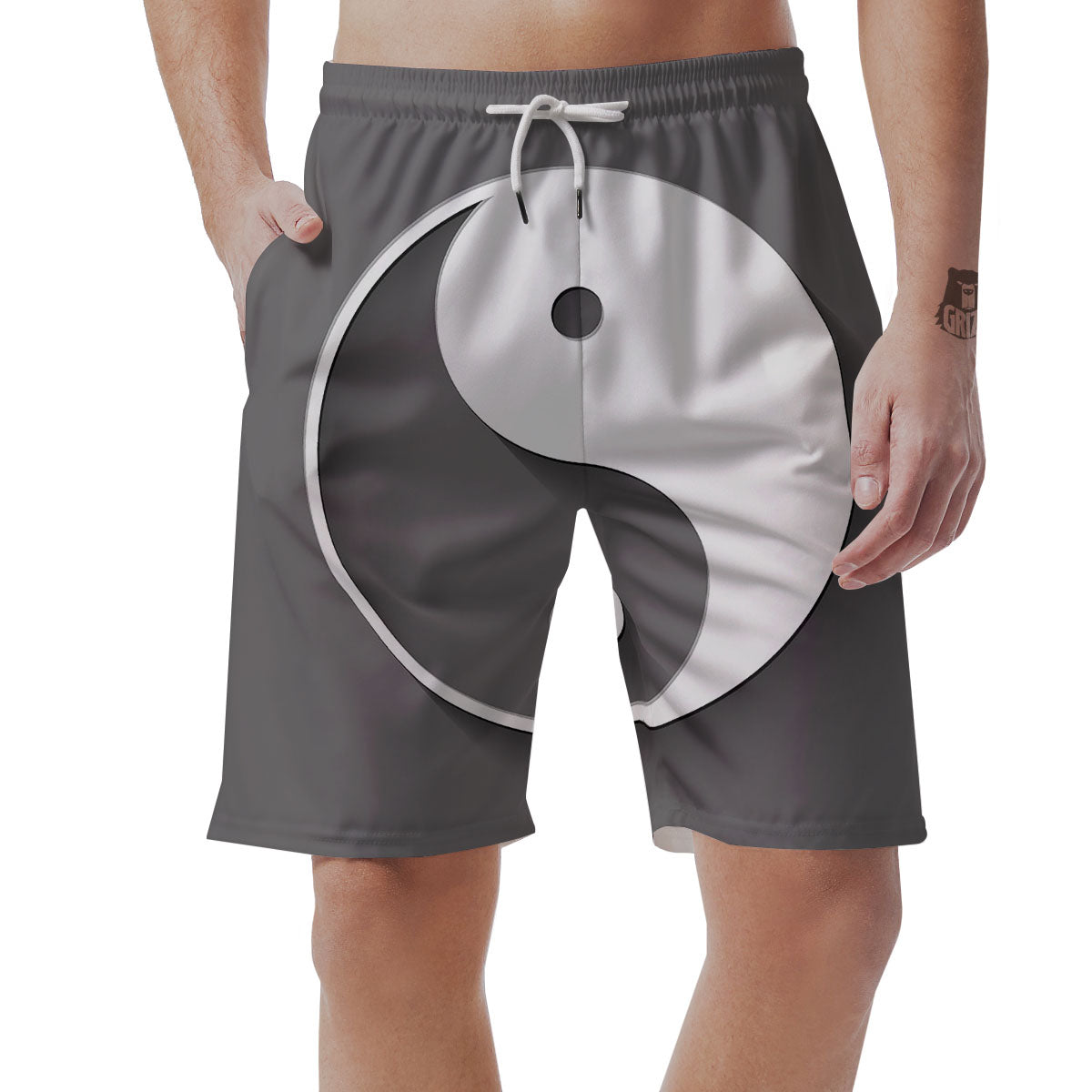 Yin Yang White And Sliver Print Men's Shorts-grizzshop