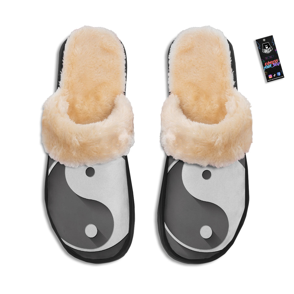 Yin Yang White And Sliver Print Slippers-grizzshop