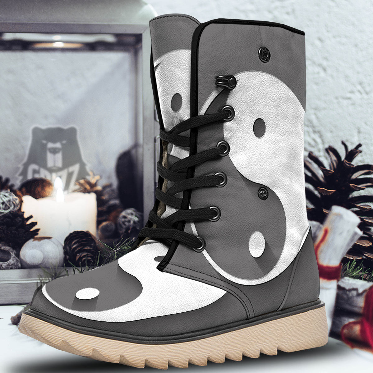 Yin Yang White And Sliver Print Snow Boots-grizzshop