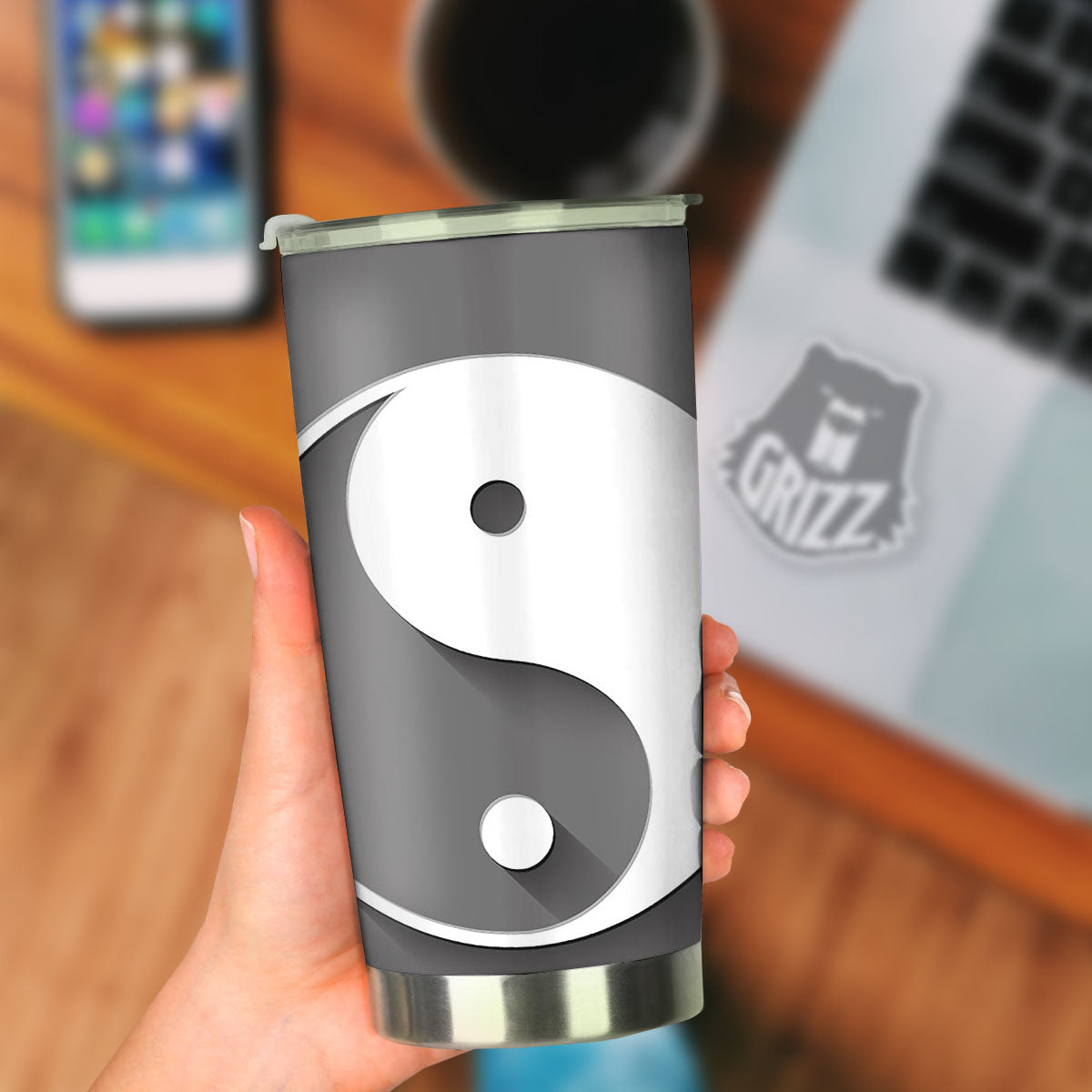 Yin Yang White And Sliver Print Tumbler-grizzshop