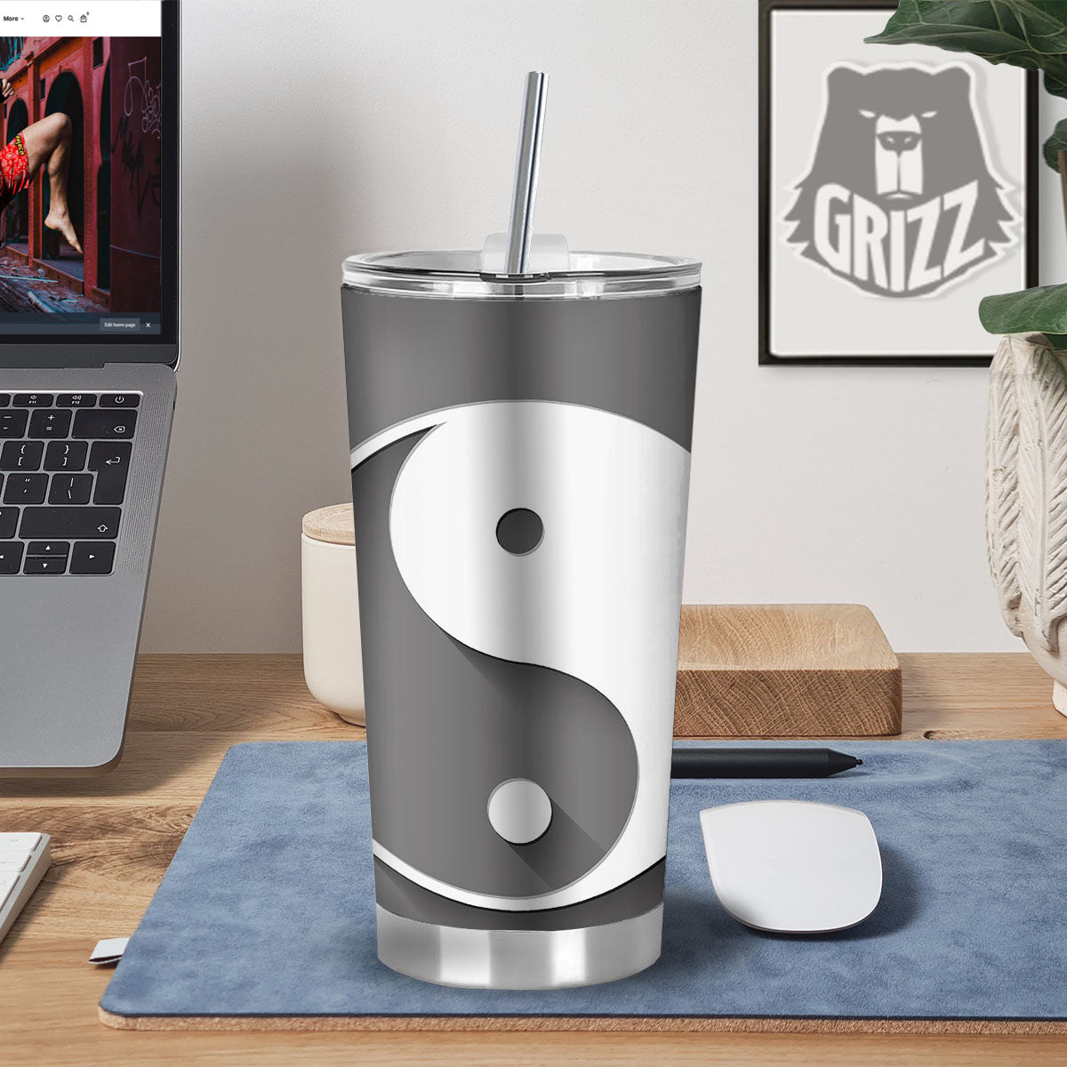 Yin Yang White And Sliver Print Tumbler-grizzshop